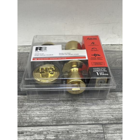 RELIABILT Deadbolt Gallo Polished Brass Keyed Entry Door Knob Combo. {105}. - Picture 12 of 13
